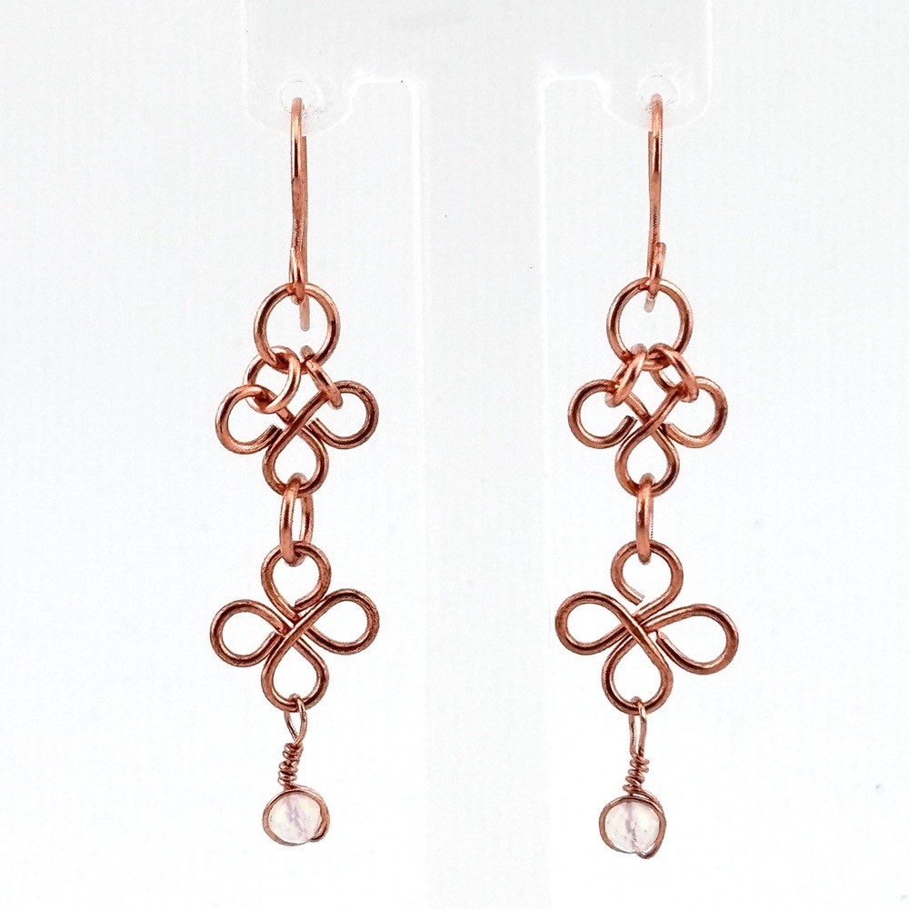 HANDMADE Opalite Copper Wire Wrapped Dangle Earrings, Artisan Jewelry Gift